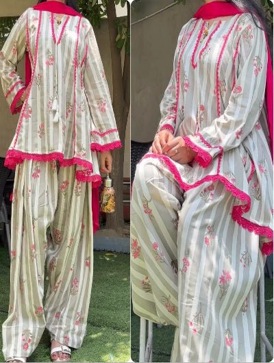 Grey Pink Printed Farshi Suit Set for Women | Asian Ethnic Wear UK - BONYHUBSALWAR KAMEEZ
