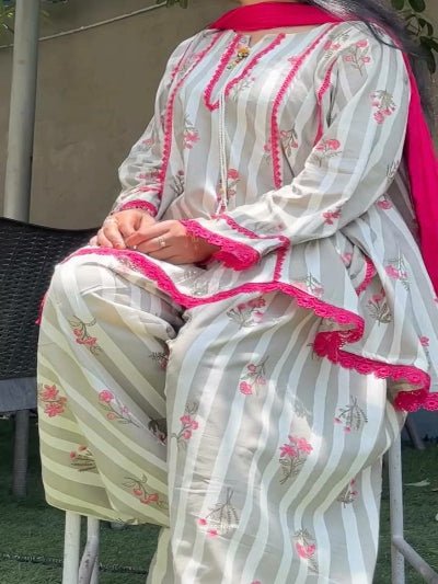 Grey Pink Printed Farshi Suit Set for Women | Asian Ethnic Wear UK - BONYHUBSALWAR KAMEEZ