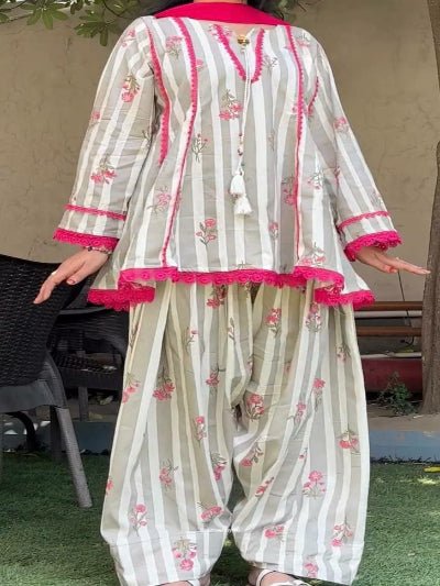 Grey Pink Printed Farshi Suit Set for Women | Asian Ethnic Wear UK - BONYHUBSALWAR KAMEEZ