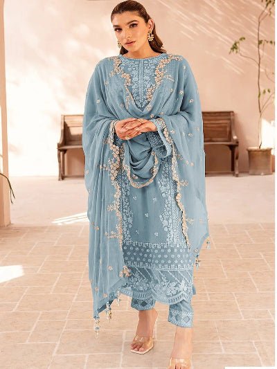 Gulbahar Collection: Blue Georgette Heavy Embroidery Salwar Suit UK Next Day - BONYHUBSALWAR KAMEEZ