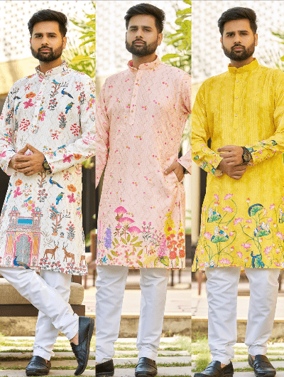 Haldi Yellow Sangeet Boutique Designer Men Kurta Pyjama - BONYHUBMEN KURTA