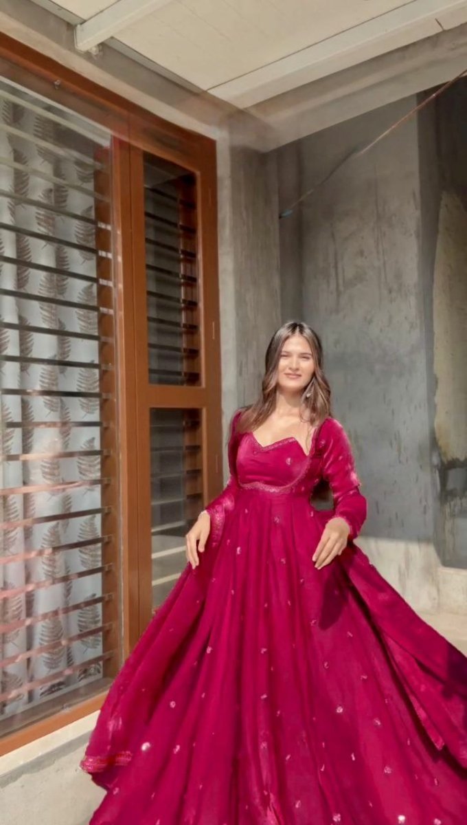 Pastel Blush Pink Silk Sequin Detailing Anarkali Suit - BONYHUBSALWAR KAMEEZ