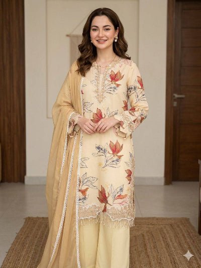 Hania Amir Summer Floral Embroidered Suit Set - BONYHUBSALWAR KAMEEZ