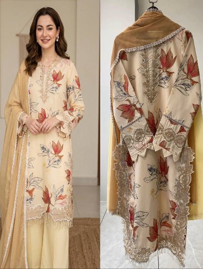 Hania Amir Summer Floral Embroidered Suit Set - BONYHUBSALWAR KAMEEZ