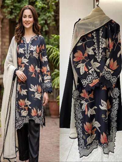 Hania Amir Summer Floral Embroidered Suit Set - BONYHUBSALWAR KAMEEZ
