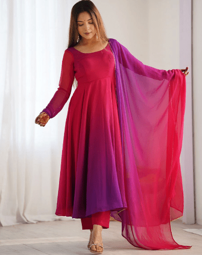 Hot Pink Bollywood Purple Anarkali Suit Set UK Next Day - BONYHUBSALWAR KAMEEZ