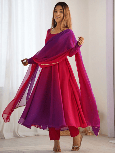 Hot Pink Bollywood Purple Anarkali Suit Set UK Next Day - BONYHUBSALWAR KAMEEZ