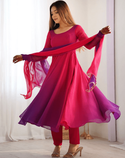 Hot Pink Bollywood Purple Anarkali Suit Set UK Next Day - BONYHUBSALWAR KAMEEZ