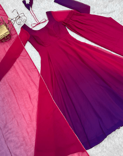 Hot Pink Bollywood Purple Anarkali Suit Set UK Next Day - BONYHUBSALWAR KAMEEZ