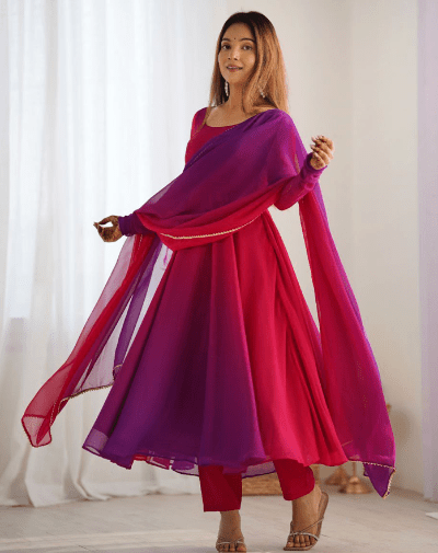 Hot Pink Bollywood Purple Anarkali Suit Set UK Next Day - BONYHUBSALWAR KAMEEZ