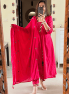 Hot Pink Designer Cotton Anarkali Suit (Set of 3) - BONYHUBSALWAR KAMEEZ