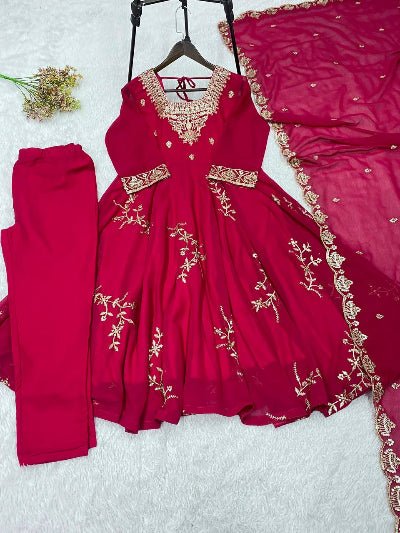 Hot Pink Georgette Embroidered Anarkali Suit Set for Women - BONYHUBSALWAR KAMEEZ