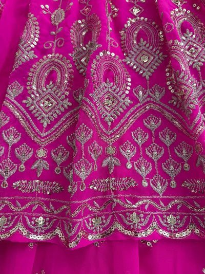 Hot Pink Georgette Embroidery Long Kurti, Skirt &amp; Dupatta - BONYHUBSALWAR KAMEEZ