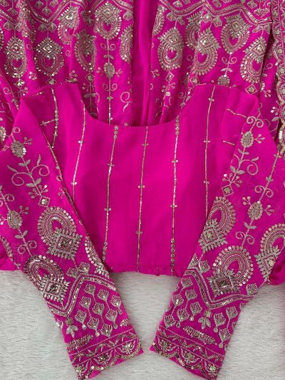 Hot Pink Georgette Embroidery Long Kurti, Skirt &amp; Dupatta - BONYHUBSALWAR KAMEEZ
