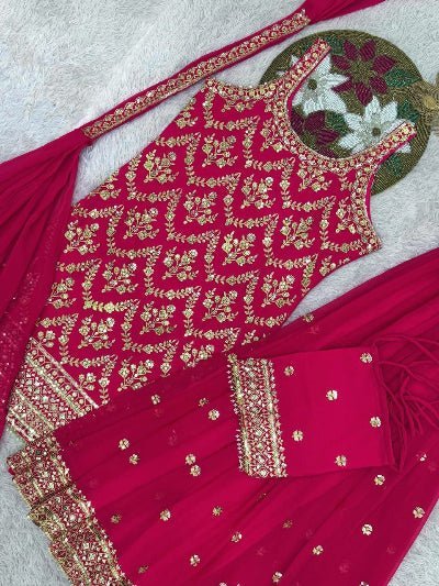 Hot Pink Georgette Festive Sharara Suit With Free Potli - BONYHUBSALWAR KAMEEZ
