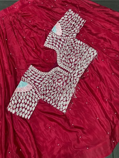 Hot Pink Partywear Ready to Wear Drape Lehenga Saree - BONYHUBSAREE