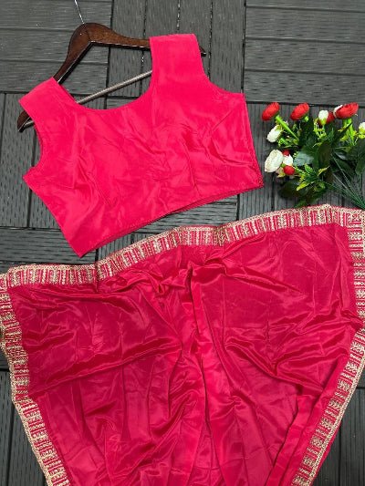 Hot Pink Ready to Wear Saree with Embroidered Jacket - BONYHUBSAREE