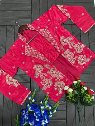 Hot Pink Ready to Wear Saree with Embroidered Jacket - BONYHUBSAREE