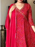 Hot Red Bandhani Cotton Anarkali Suit (Set of 3) - BONYHUBSALWAR KAMEEZ