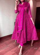 Hot Red Bandhani Cotton Anarkali Suit (Set of 3) - BONYHUBSALWAR KAMEEZ