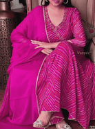 Hot Red Bandhani Cotton Anarkali Suit (Set of 3) - BONYHUBSALWAR KAMEEZ