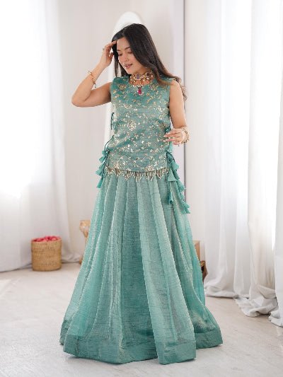 Ice Blue Ready To Wear Jacket Style Lehenga Wedding Wear UK - BONYHUBSALWAR KAMEEZ