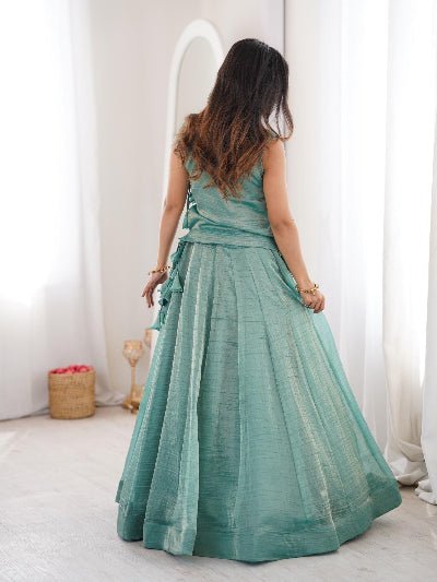 Ice Blue Ready To Wear Jacket Style Lehenga Wedding Wear UK - BONYHUBSALWAR KAMEEZ