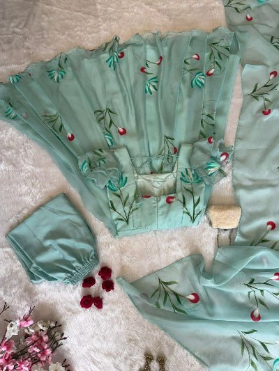 Ice Mint Green Georgette Anarkali Suit Set - BONYHUBSALWAR KAMEEZ