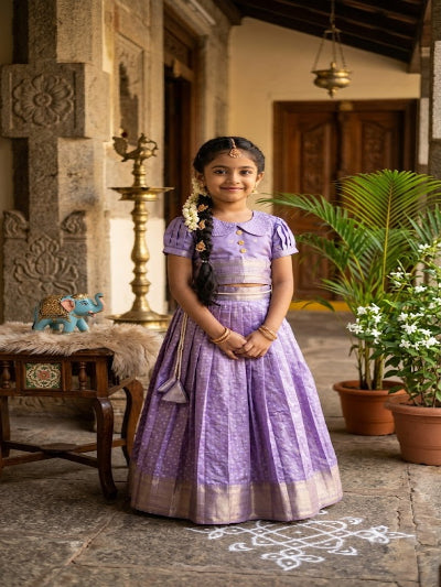 Kids Light Purple Silk Lehenga Choli | Traditional Festive Outfit