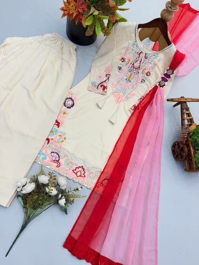 Ivory Cream Embroidered Farshi Salwar Suit Set for Women | Asian Ethnic Wear UK - BONYHUBSALWAR KAMEEZ