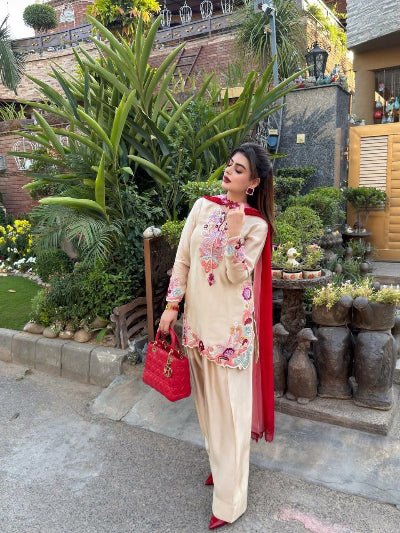 Ivory Cream Embroidered Farshi Salwar Suit Set for Women | Asian Ethnic Wear UK - BONYHUBSALWAR KAMEEZ
