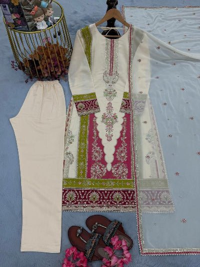 Ivory Cream Embroidered Roman Silk Suit with Dupatta for Women |Asian Ethnic Wear UK - BONYHUBSALWAR KAMEEZ
