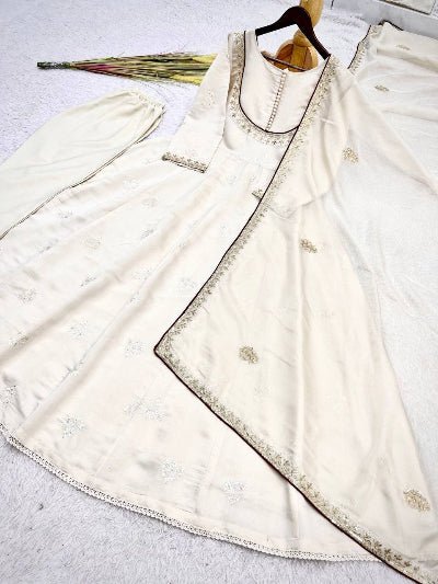 Ivory Cream Gold Embroidered Anarkali Suit for Women | Asian Ethnic Wear UK - BONYHUBSALWAR KAMEEZ