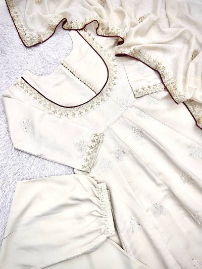 Ivory Cream Gold Embroidered Anarkali Suit for Women | Asian Ethnic Wear UK - BONYHUBSALWAR KAMEEZ