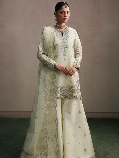 Ivory Embroidered Sharara Palazzo Suit Set - BONYHUBSALWAR KAMEEZ
