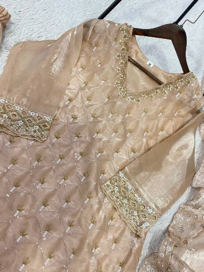 Ivory Gold Rich Embroidery Work Sharara Palazzo Suit for Women - BONYHUBSALWAR KAMEEZ