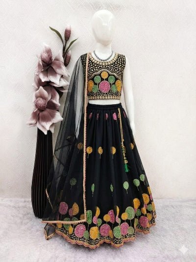 Kids Black Lehenga Choli | Embroidered Festive Outfit - BONYHUBLehangas