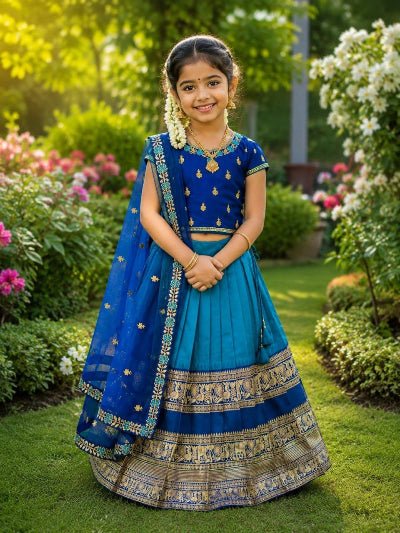 Kids Blue Lehenga Choli | Silk Embroidered Festive Outfit - BONYHUBLehangas
