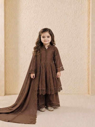 Kids Brown Lace Suit | 3 Piece Festive A-Line Outfit - BONYHUBLehangas