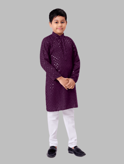 Kids Ethnic Chikankari Boys Kurta Pyjama Set - BONYHUBMEN KURTA