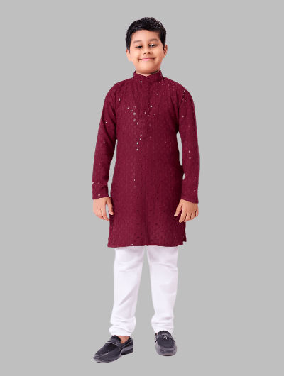 Kids Ethnic Chikankari Boys Kurta Pyjama Set - BONYHUBMEN KURTA