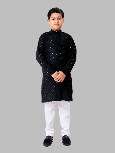 Kids Ethnic Chikankari Boys Kurta Pyjama Set - BONYHUBMEN KURTA