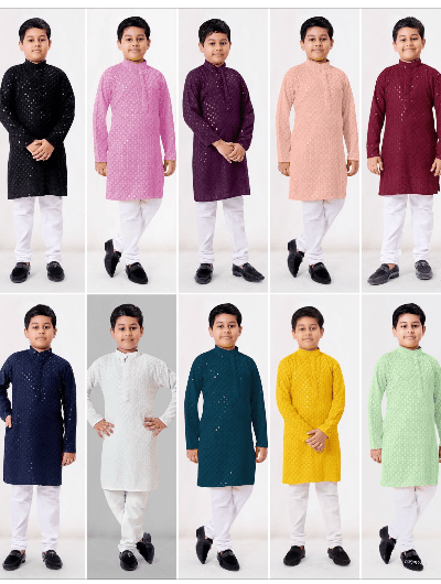 Kids Ethnic Chikankari Boys Kurta Pyjama Set - BONYHUBMEN KURTA