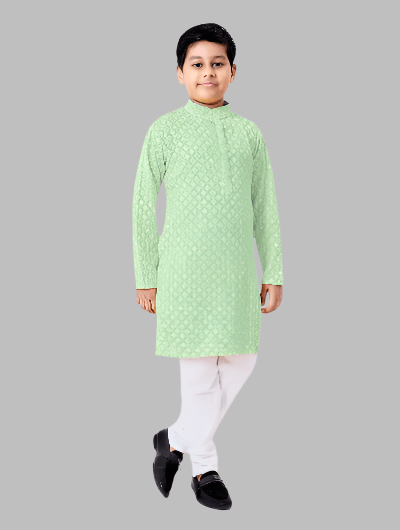 Kids Ethnic Chikankari Boys Kurta Pyjama Set - BONYHUBMEN KURTA