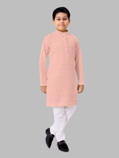 Kids Ethnic Chikankari Boys Kurta Pyjama Set - BONYHUBMEN KURTA