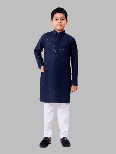 Kids Ethnic Chikankari Boys Kurta Pyjama Set - BONYHUBMEN KURTA