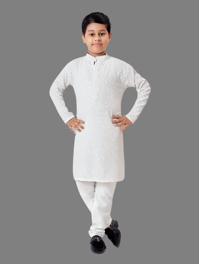 Kids Ethnic Chikankari Boys Kurta Pyjama Set - BONYHUBMEN KURTA