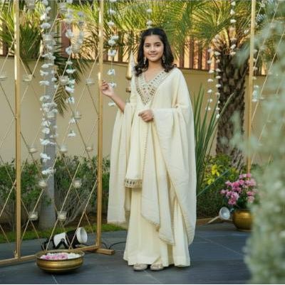 Kids Gold Embroidered Sharara Suit UK Next Day - BONYHUBClothing