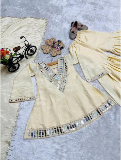 Kids Gold Embroidered Sharara Suit UK Next Day - BONYHUBClothing