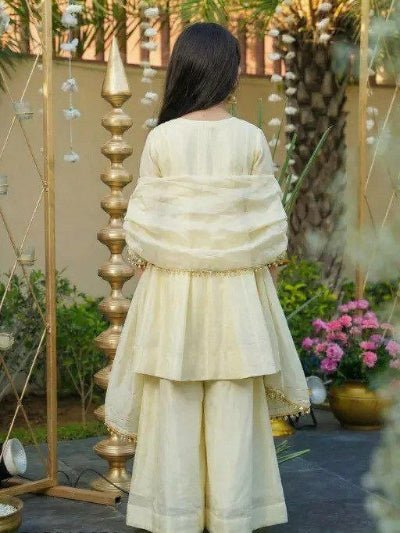 Kids Green Ivory Cream Sharara Suit Traditional Festive Outfit - BONYHUBLehangas